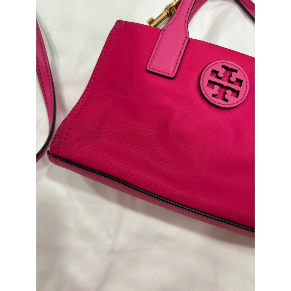 Tory Burch Ella Mini Nylon Tote Bright Pink Hot Small Crossbody Zip Top